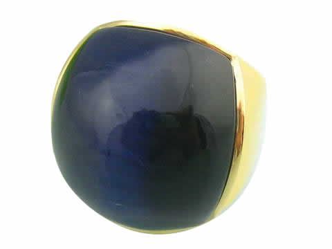 Anel Aço 316L com Ouro 18K e Pedra Azul Marinho - 01575